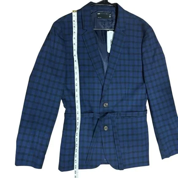 ASOS DESIGN skinny suit belted jacket with dark blue windowpane check